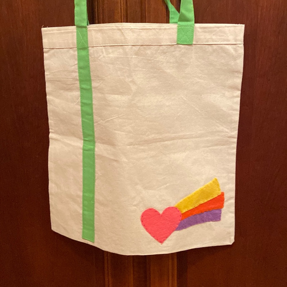 Reusable tote shopper cute hand embroidered heart rainbow carebears baby gift …